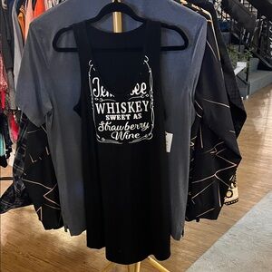 Black Graphic Tank Top - Whiskey Strawberry Wine